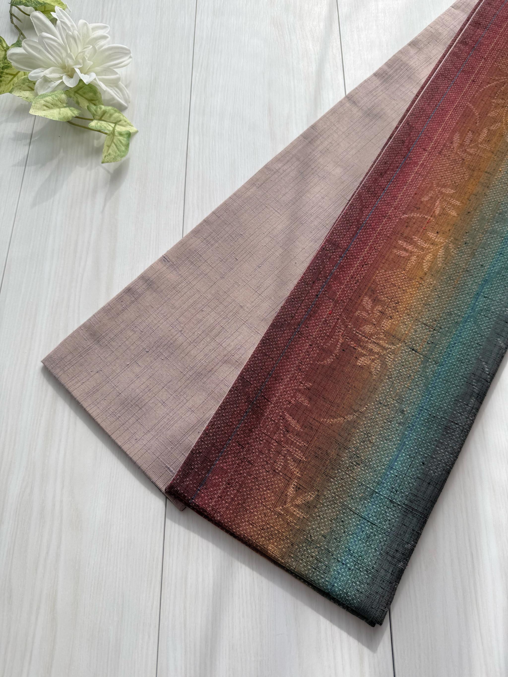 283号 半幅帯 本場結城紬 グラデーション × くすみ紫玉虫色紬 リバーシブル 正絹 残り1点