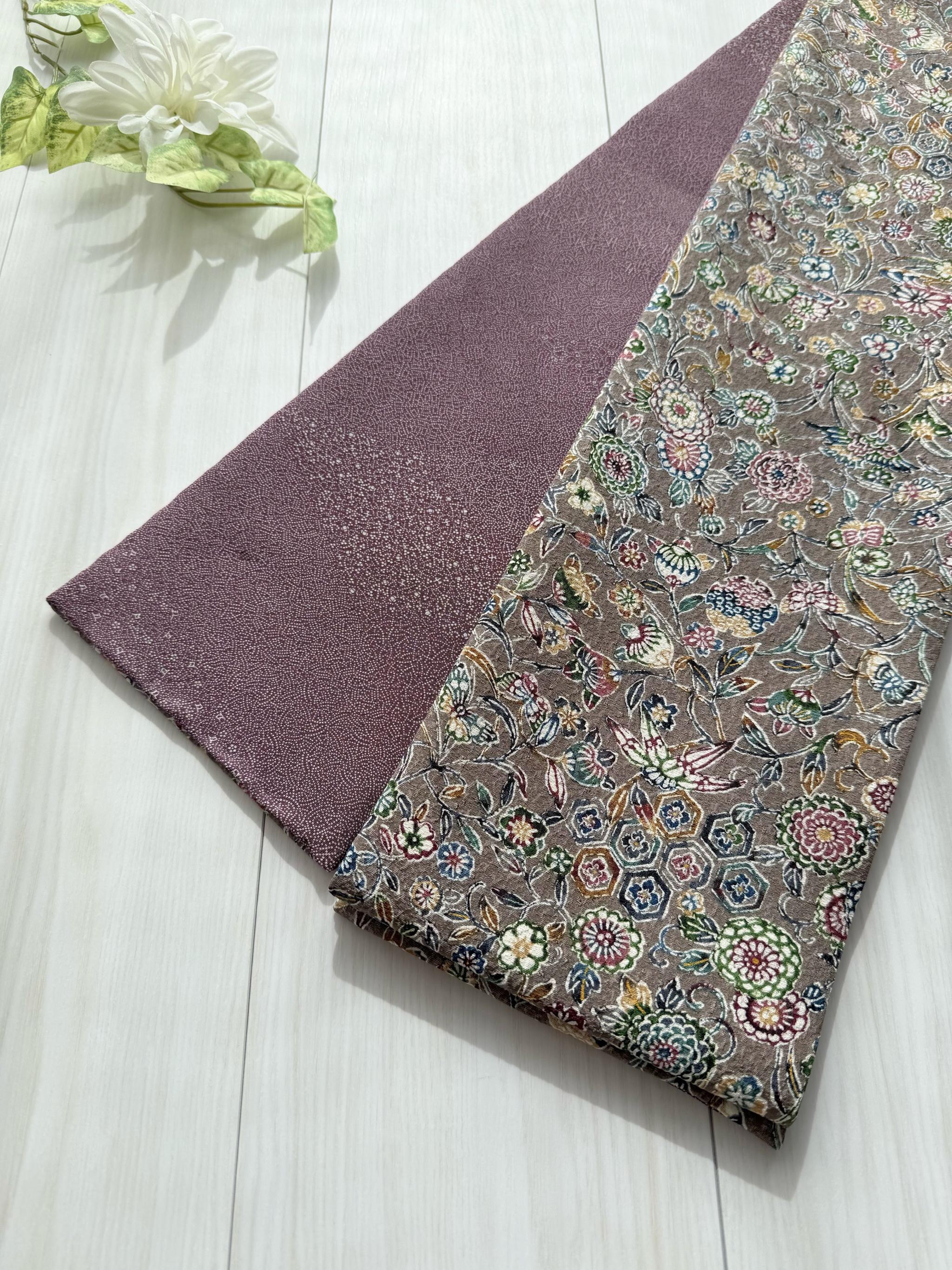 284号 琉球紅型 グレー×寄せ柄江戸小紋 紫 リバーシブル 正絹 残り4点