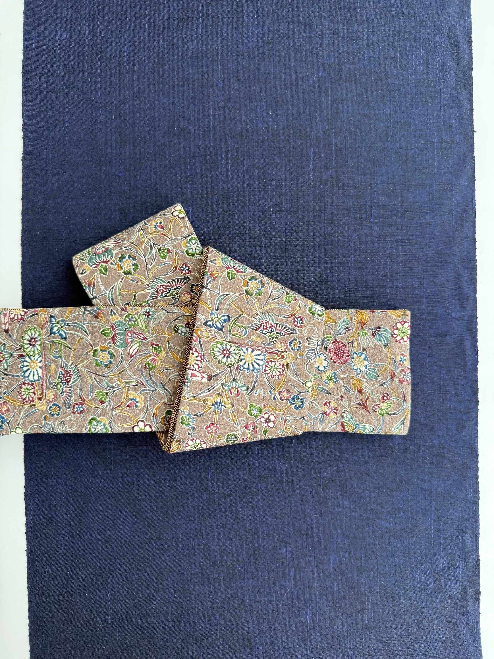 286号 角帯 琉球紅型 グレー×鮫小紋 茶色 リバーシブル 正絹 残りわずか