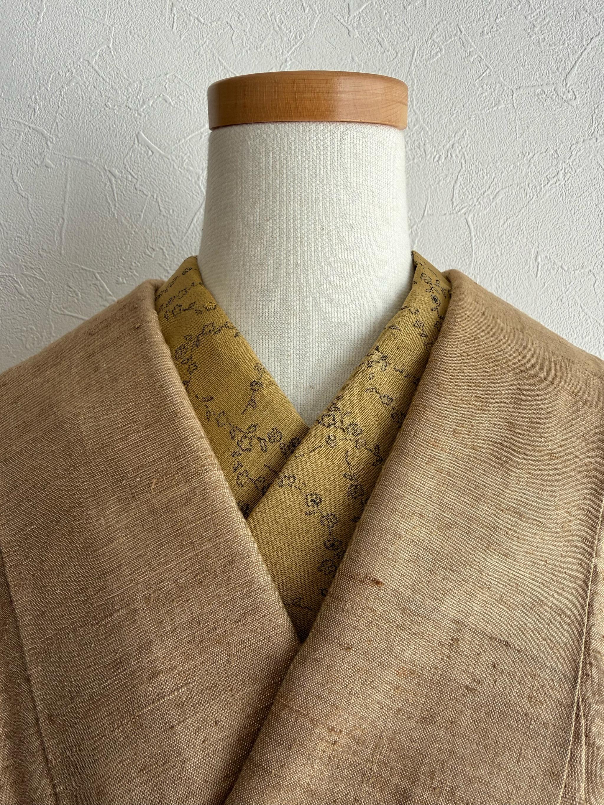 半衿 13 からし色 黒小花 小紋 正絹