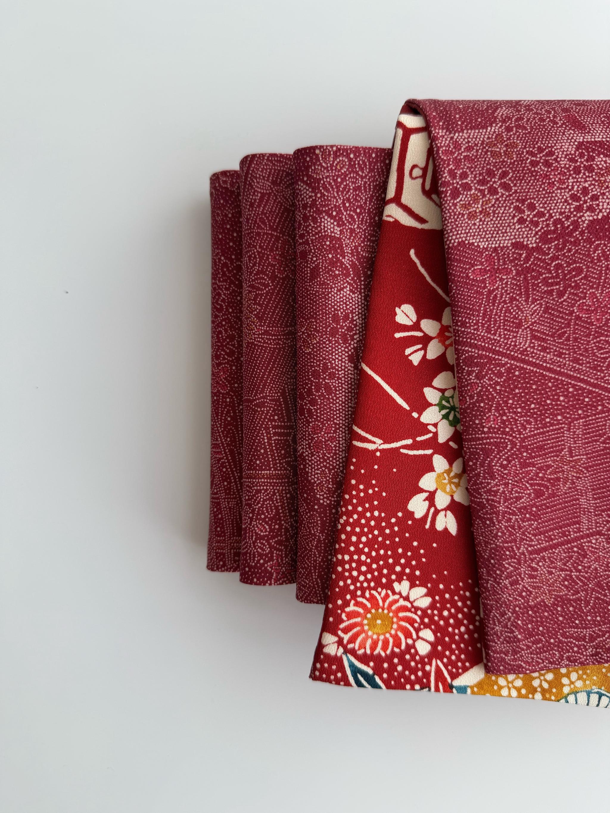 最後の一点！293号 半幅帯 紅型 赤 浜縮緬 ×江戸小紋 赤 正絹 リバーシブル | 12枚目
