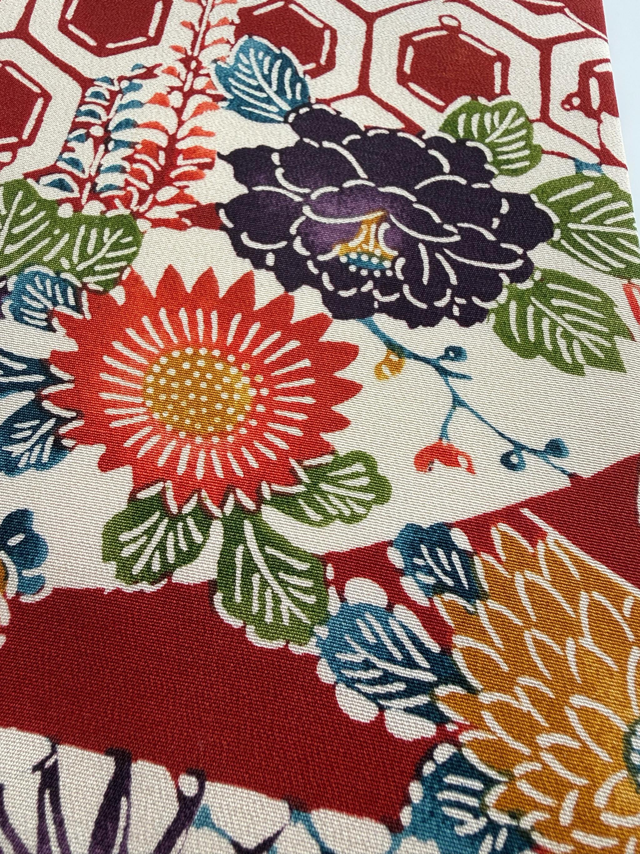 最後の一点！293号 半幅帯 紅型 赤 浜縮緬 ×江戸小紋 赤 正絹 リバーシブル | 16枚目