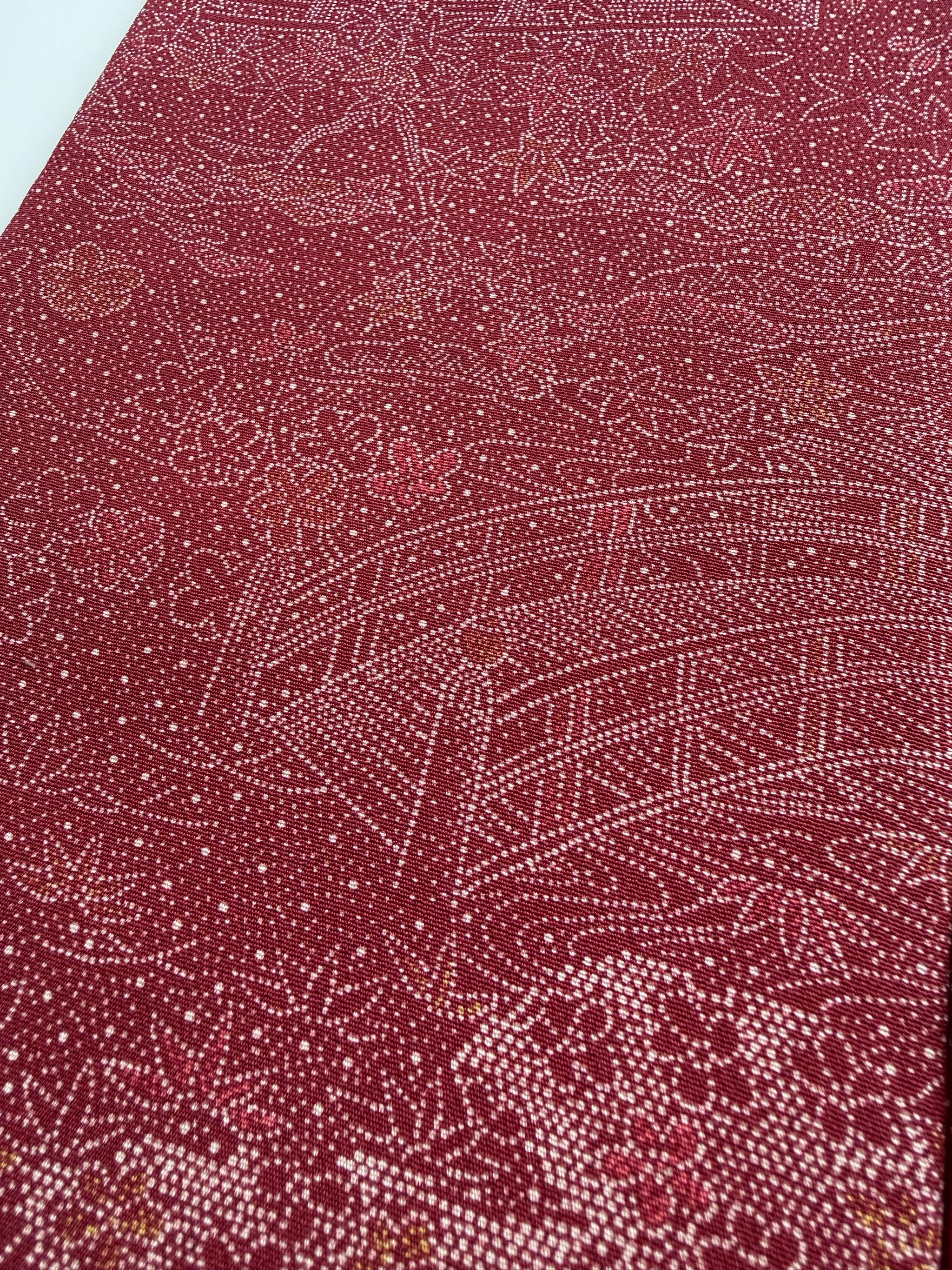 最後の一点！293号 半幅帯 紅型 赤 浜縮緬 ×江戸小紋 赤 正絹 リバーシブル | 17枚目