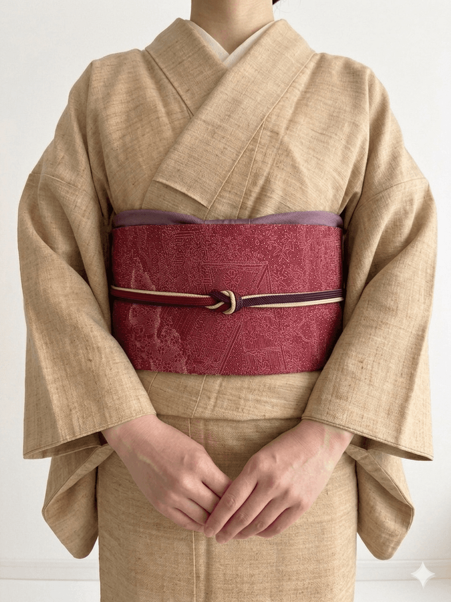 最後の一点！293号 半幅帯 紅型 赤 浜縮緬 ×江戸小紋 赤 正絹 リバーシブル | 6枚目