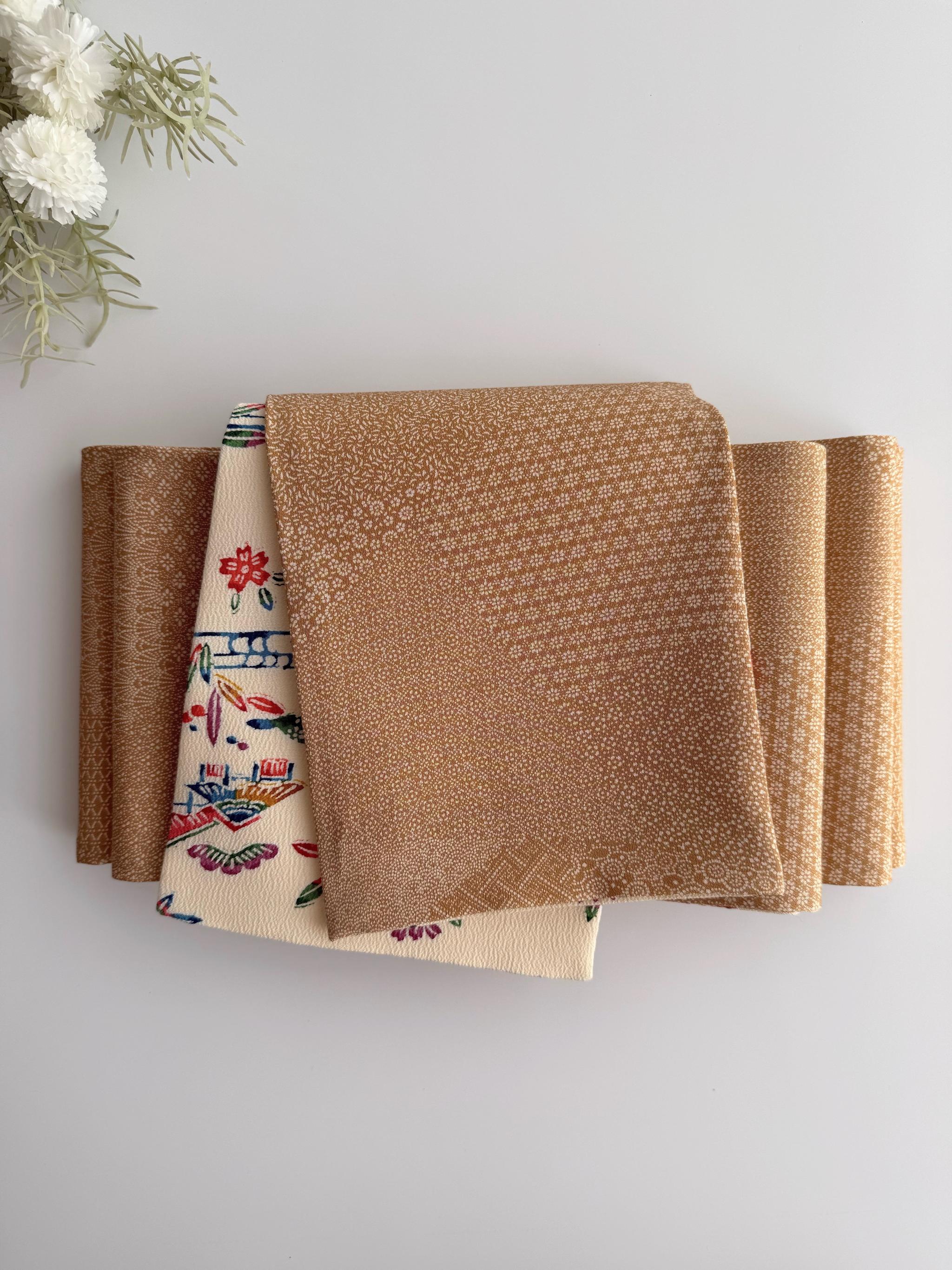 最後の一点！ 294号 半幅帯 紅型 アイボリー × 江戸小紋 寄せ柄 ベージュ 正絹 リバーシブル | 11枚目