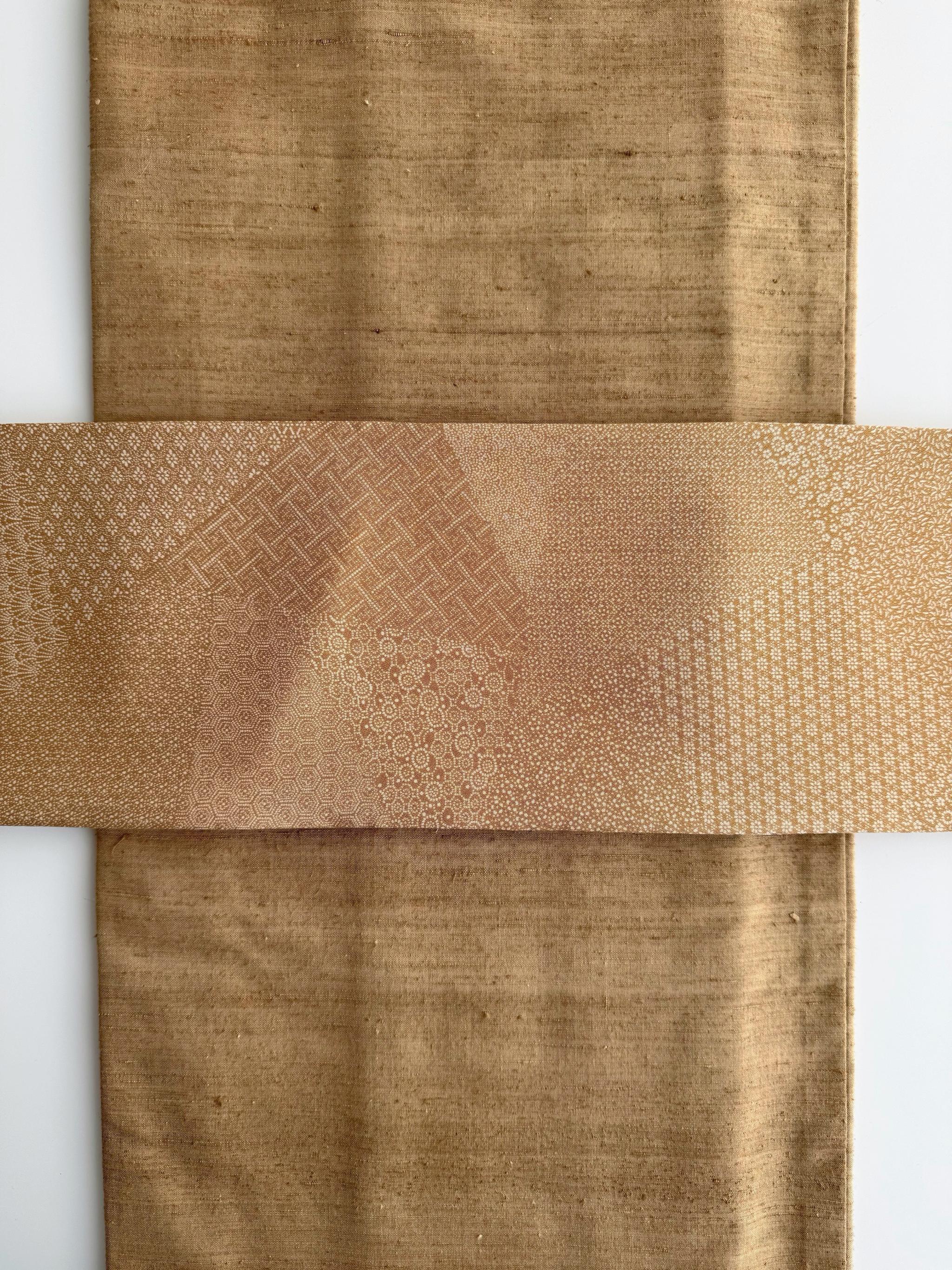 最後の一点！ 294号 半幅帯 紅型 アイボリー × 江戸小紋 寄せ柄 ベージュ 正絹 リバーシブル | 8枚目