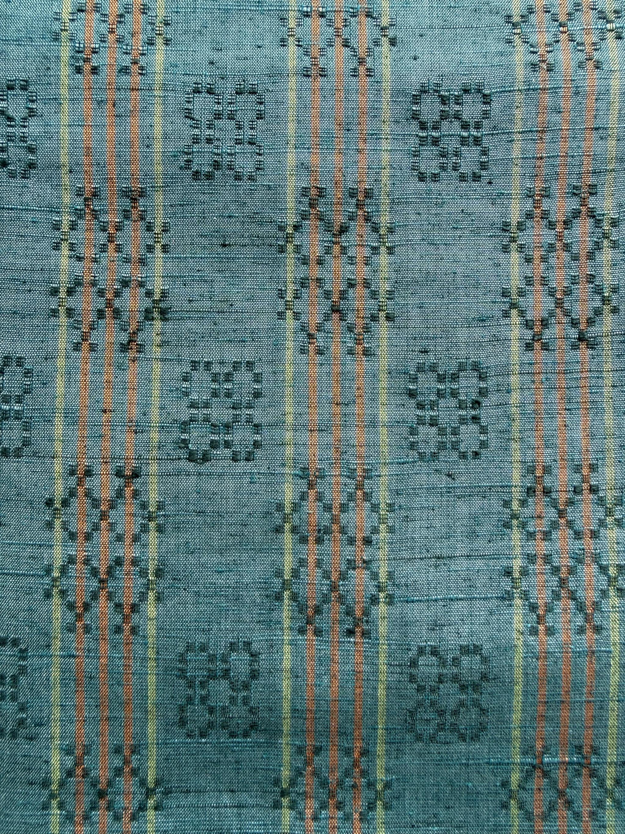 ラスト一点！295号 半幅帯 花織風 青緑 × 黒カラフル縞紬 正絹 リバーシブル | 15枚目