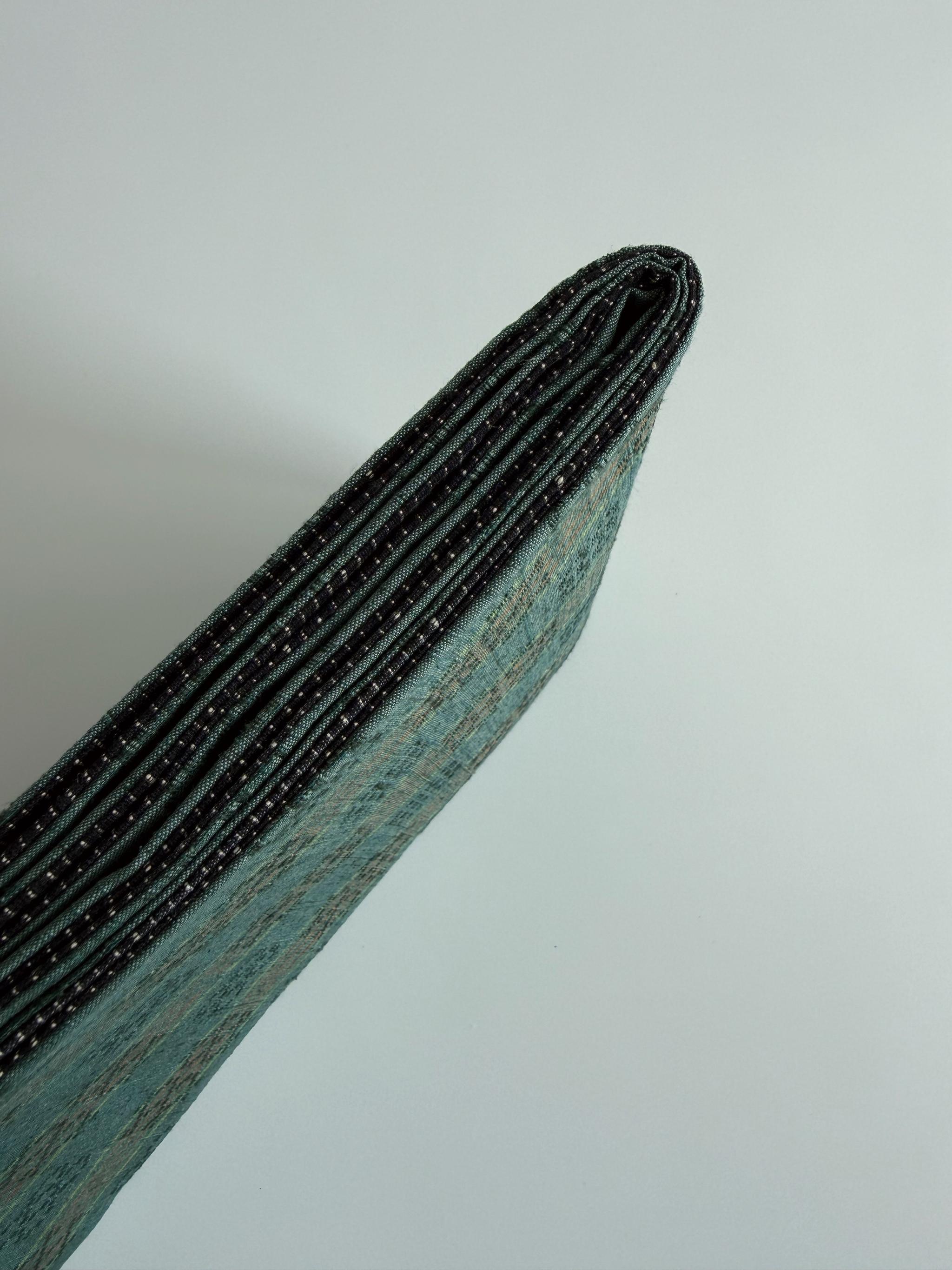 ラスト一点！295号 半幅帯 花織風 青緑 × 黒カラフル縞紬 正絹 リバーシブル | 17枚目