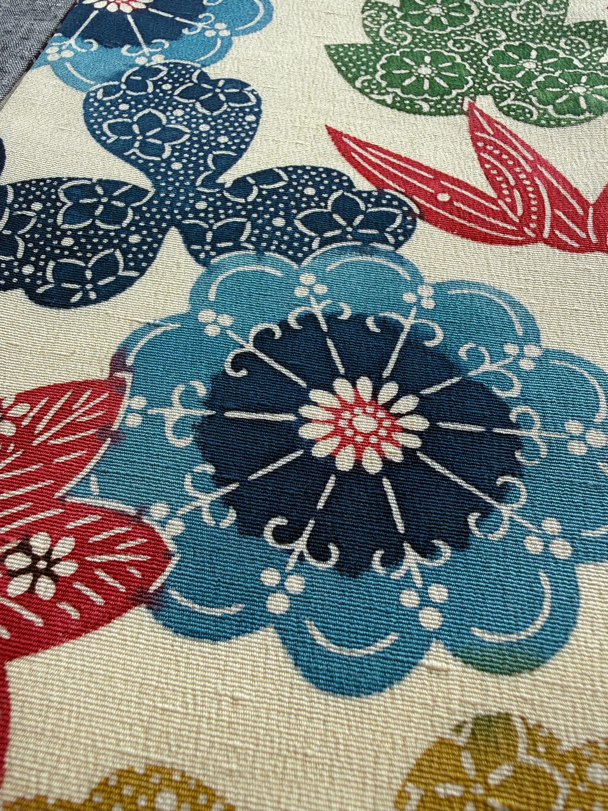 最後の一点！296号 半幅帯 草木染め紬 アイボリー × グレーライン紬 正絹 リバーシブル 並尺 | 17枚目