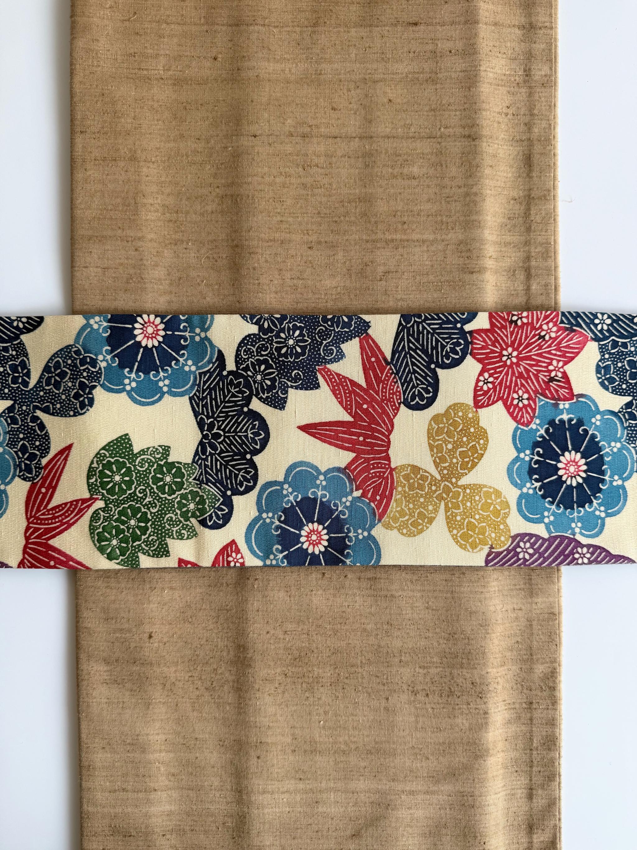 最後の一点！296号 半幅帯 草木染め紬 アイボリー × グレーライン紬 正絹 リバーシブル 並尺 | 7枚目