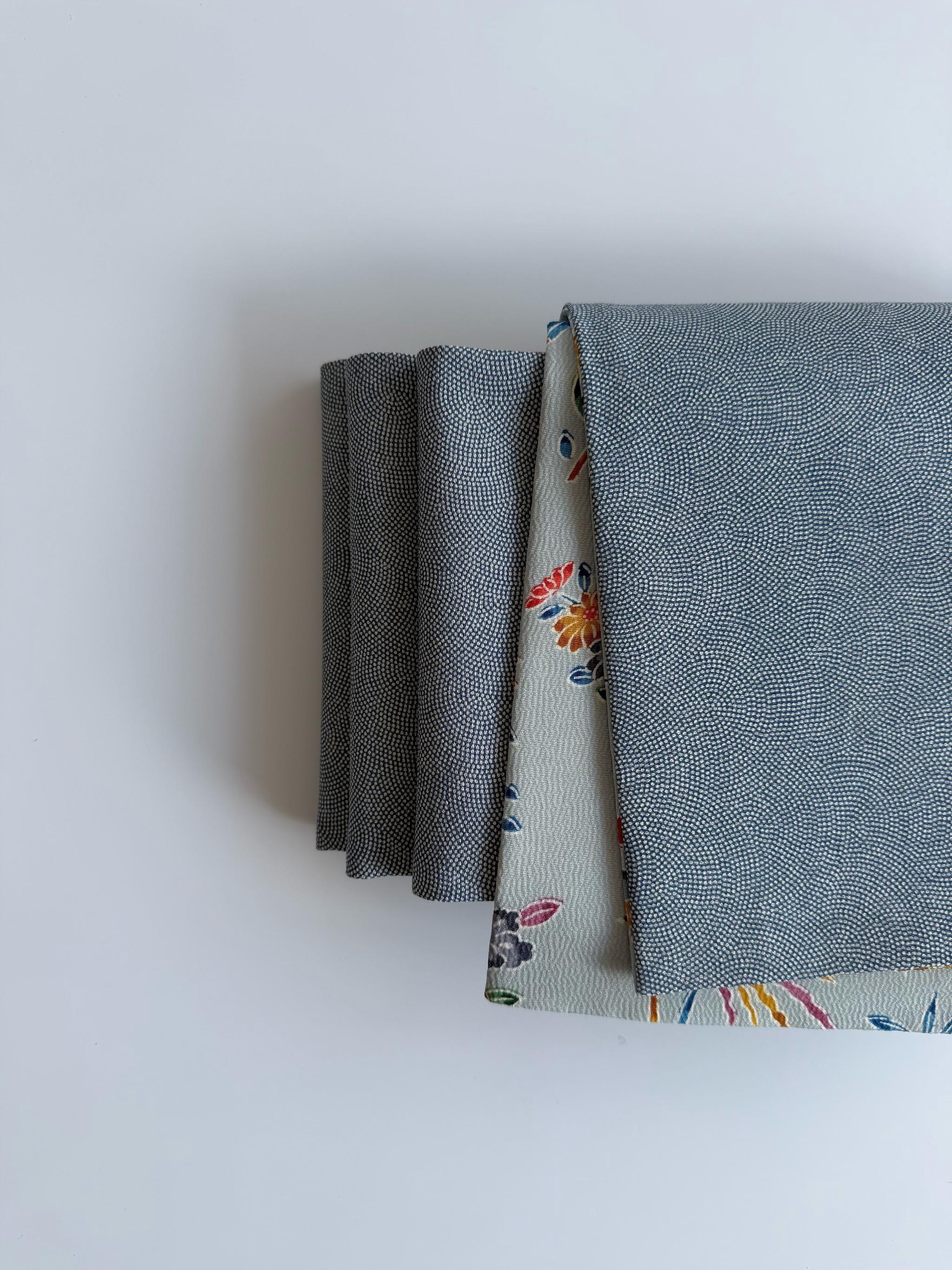 297号 半幅帯 水色×鮫小紋 青 正絹 リバーシブル 数量限定 | 12枚目