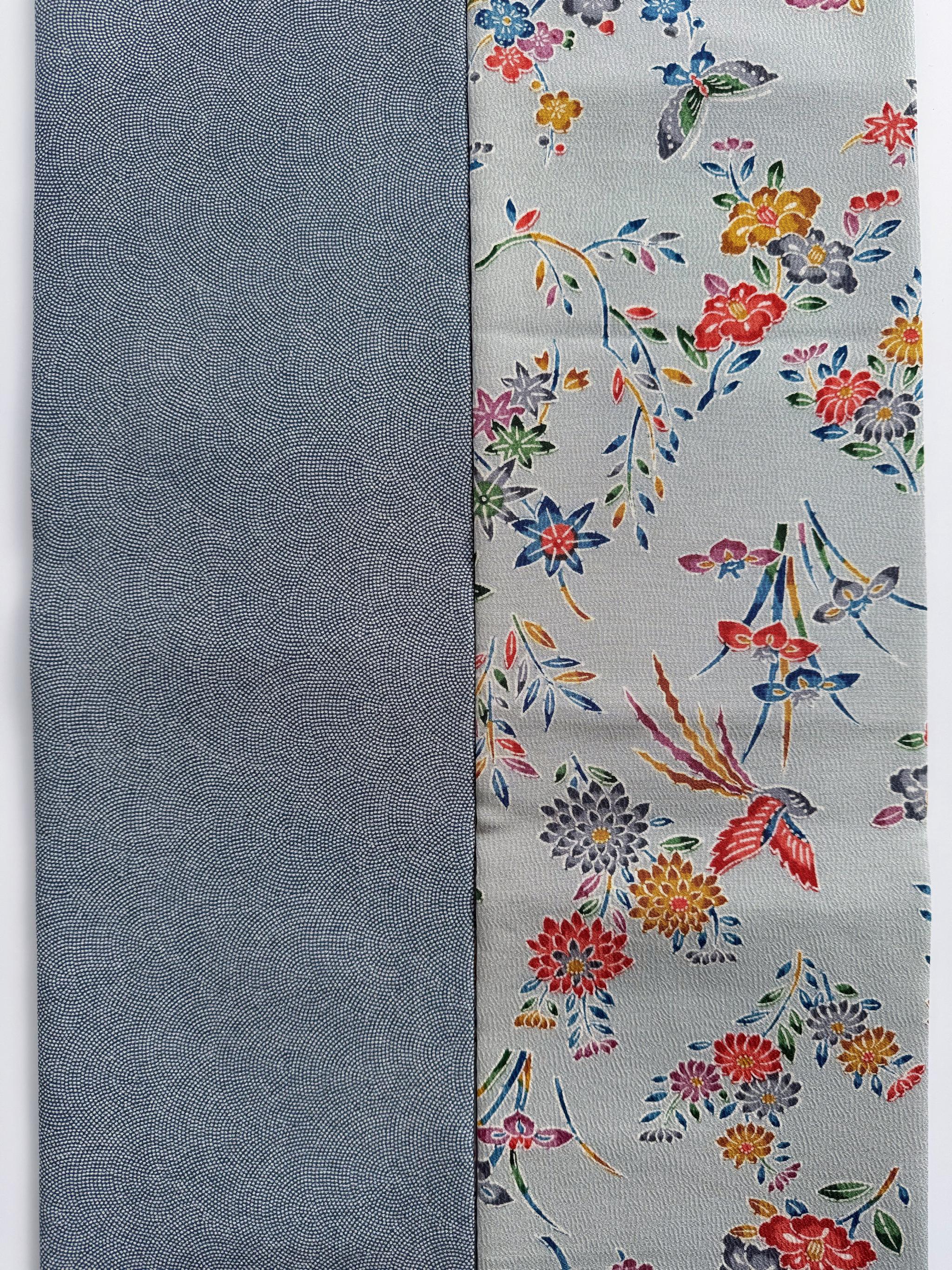 297号 半幅帯 水色×鮫小紋 青 正絹 リバーシブル 数量限定 | 16枚目