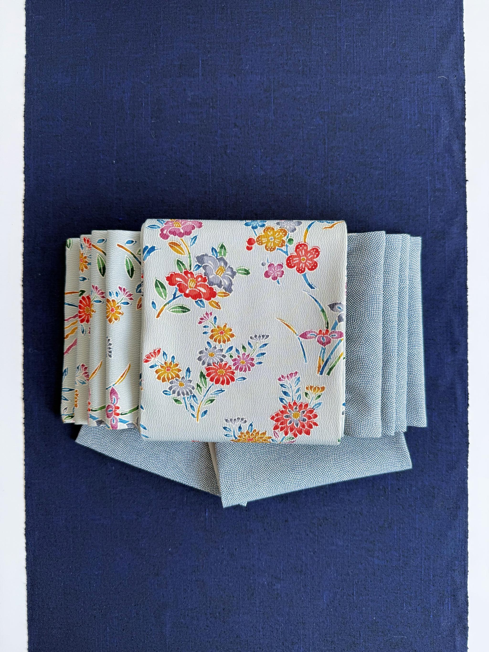 297号 半幅帯 水色×鮫小紋 青 正絹 リバーシブル 数量限定 | 2枚目