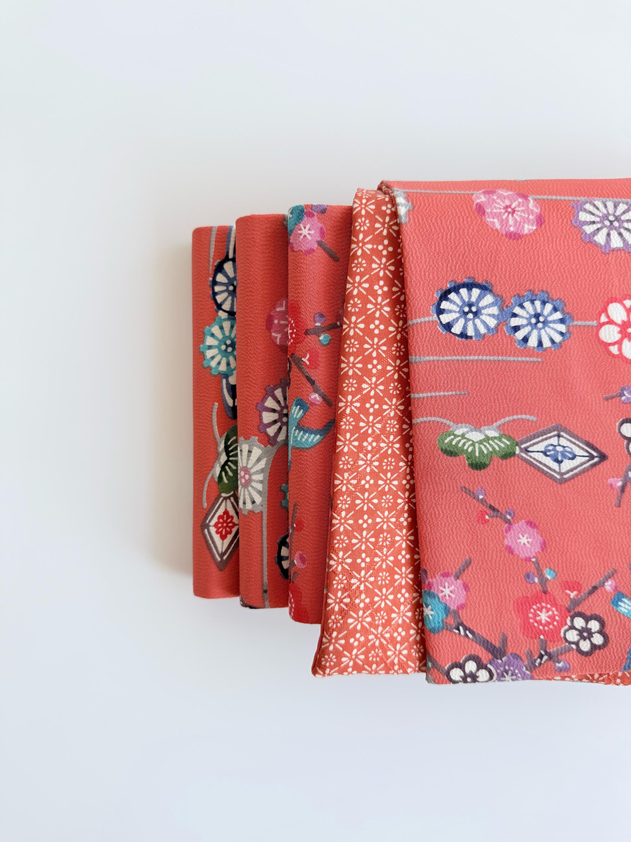 289号 半幅帯 紅型 オレンジ × 小紋 オレンジ 正絹 リバーシブル | 10枚目