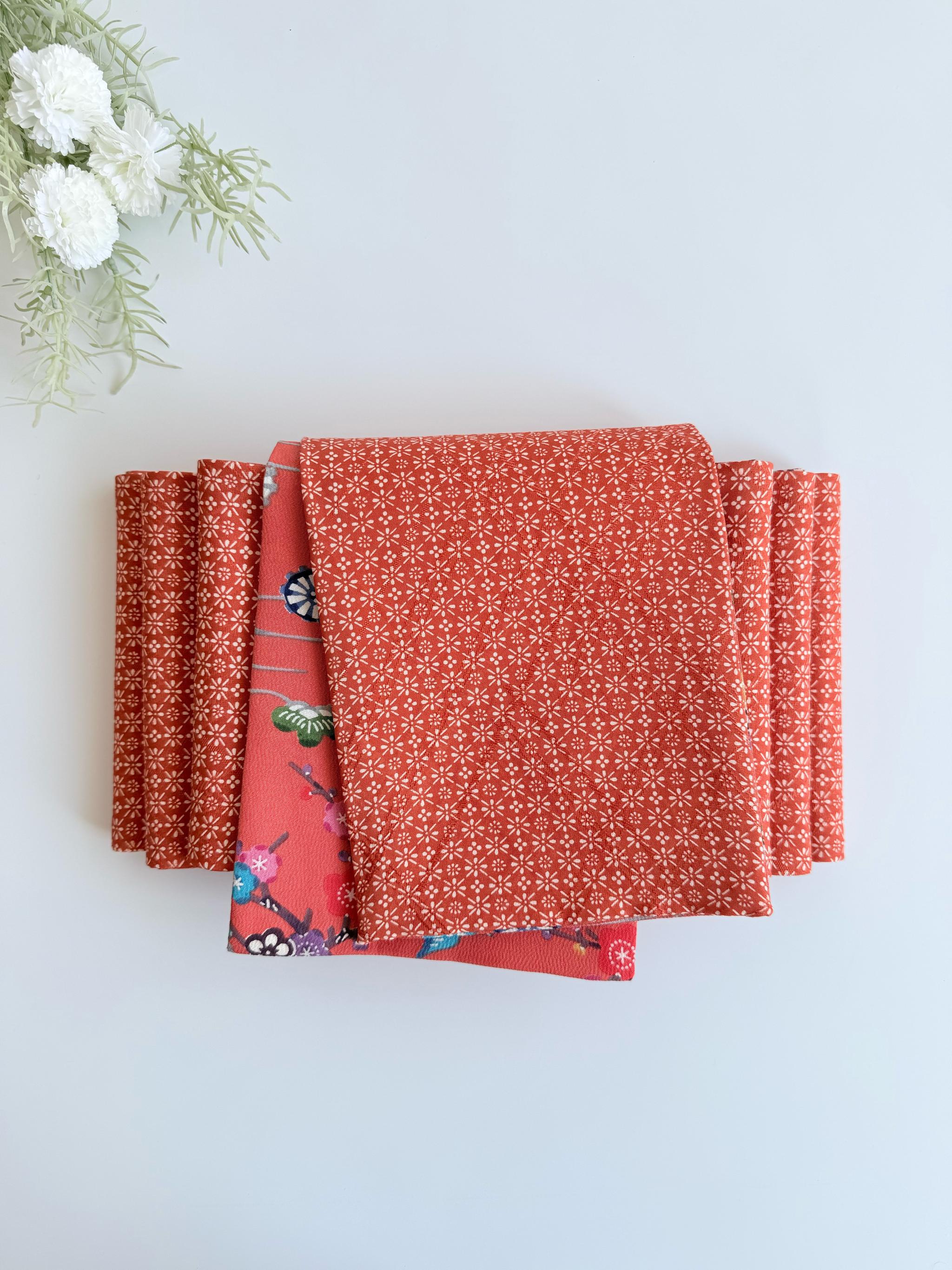 289号 半幅帯 紅型 オレンジ × 小紋 オレンジ 正絹 リバーシブル | 11枚目