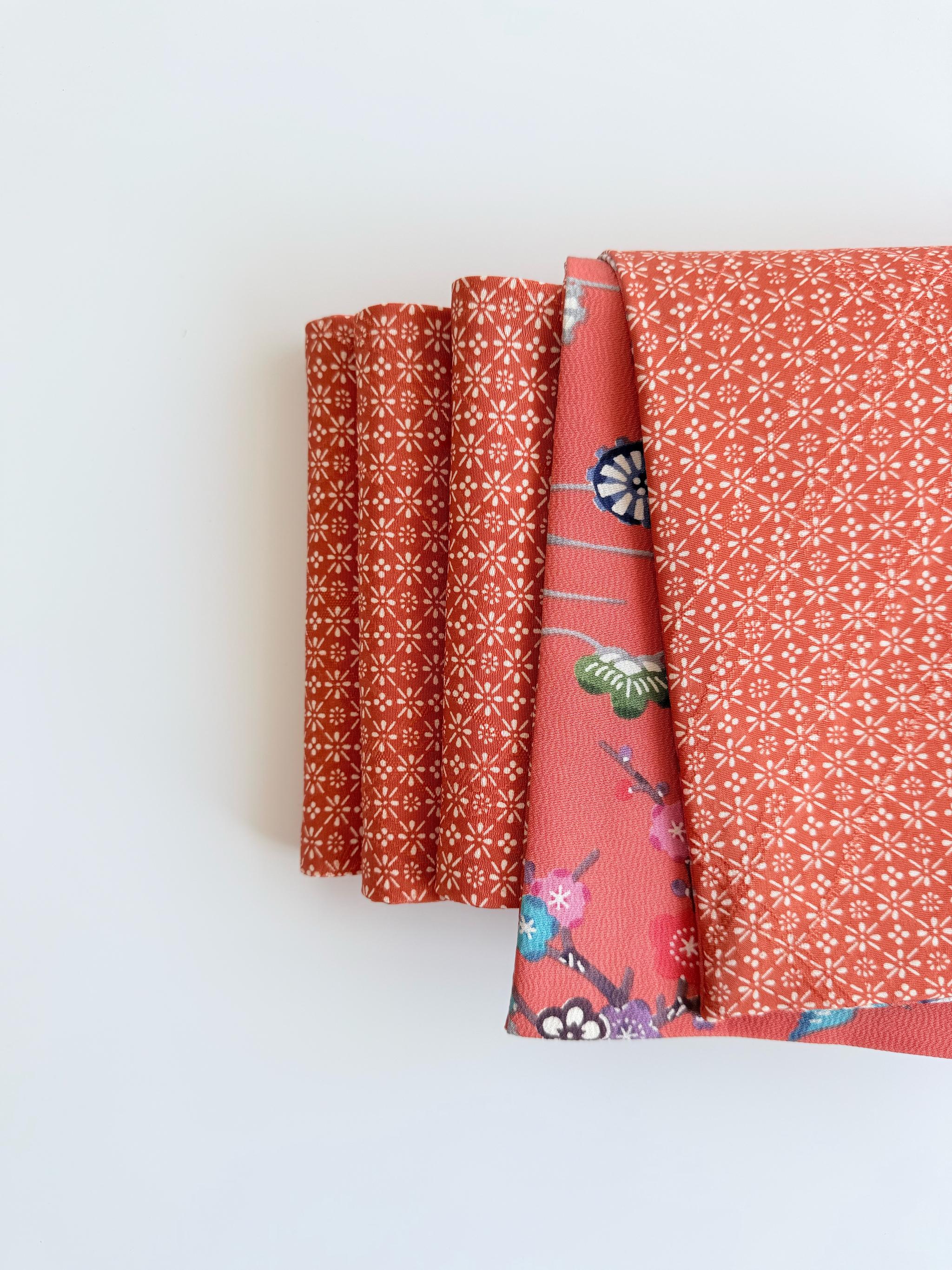 289号 半幅帯 紅型 オレンジ × 小紋 オレンジ 正絹 リバーシブル | 12枚目