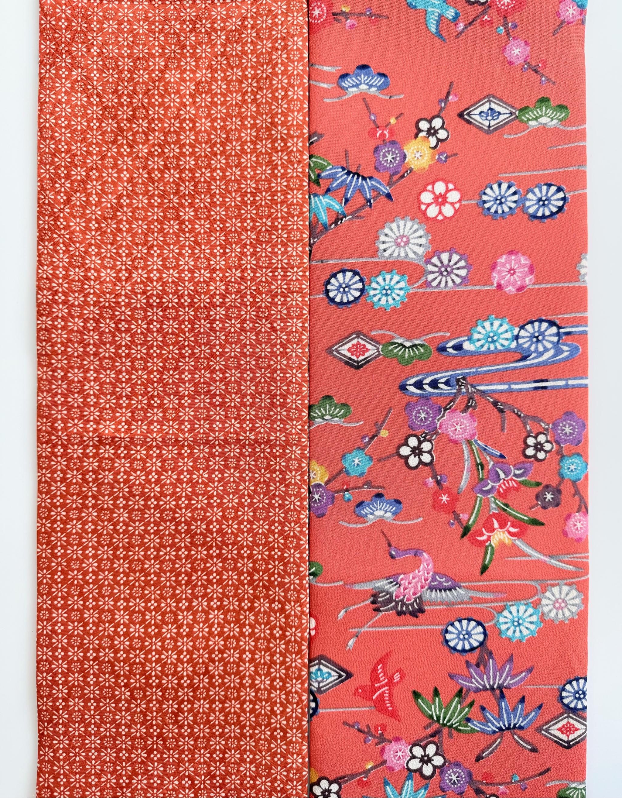 289号 半幅帯 紅型 オレンジ × 小紋 オレンジ 正絹 リバーシブル | 15枚目
