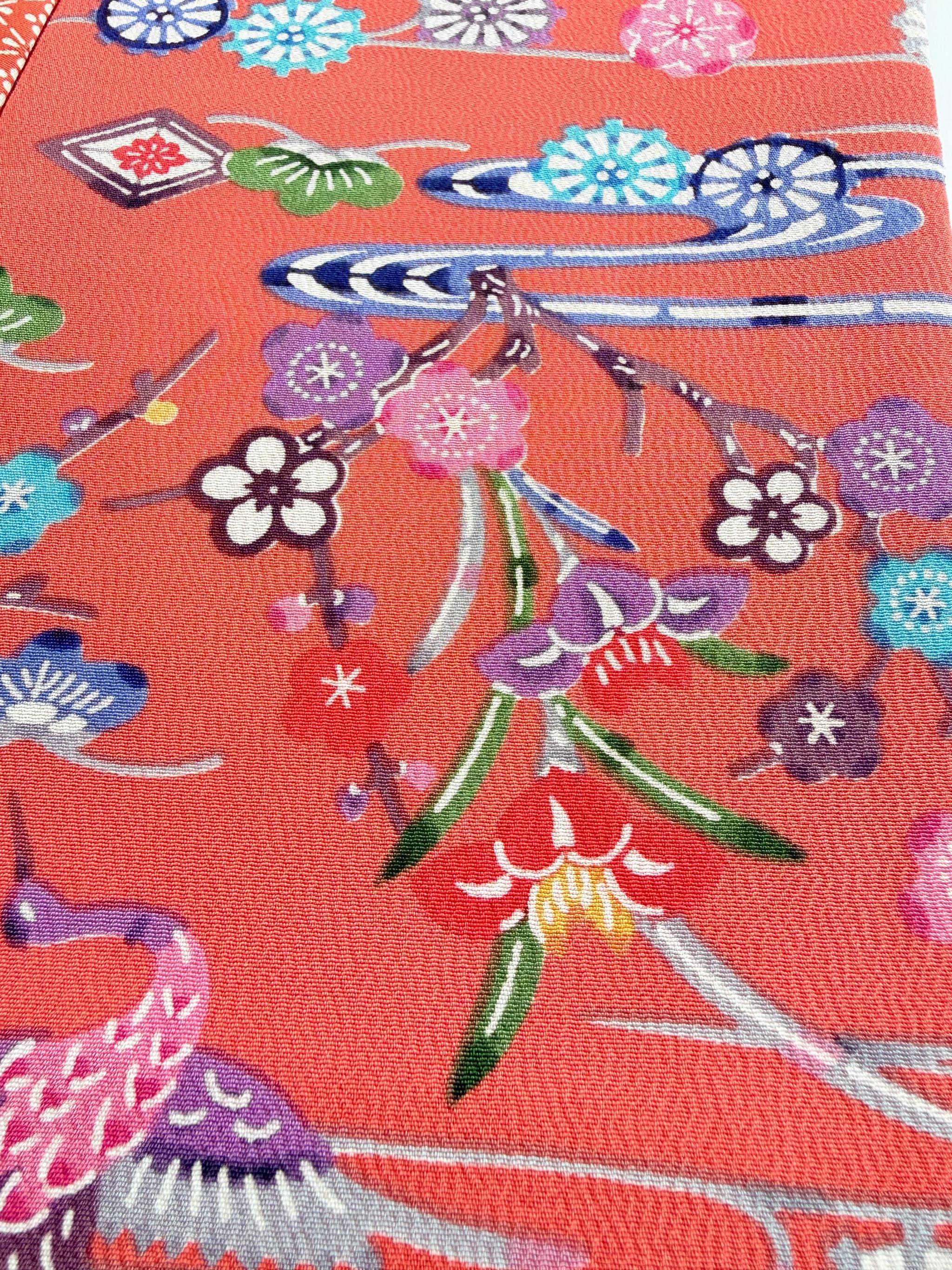 289号 半幅帯 紅型 オレンジ × 小紋 オレンジ 正絹 リバーシブル | 16枚目