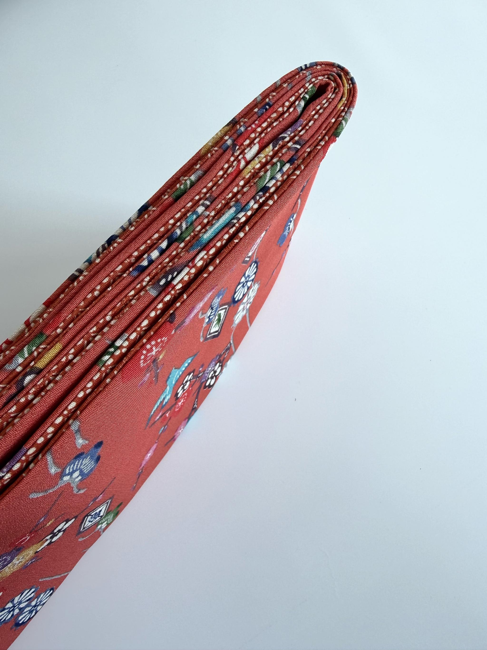 289号 半幅帯 紅型 オレンジ × 小紋 オレンジ 正絹 リバーシブル | 18枚目