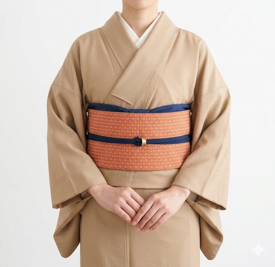 289号 半幅帯 紅型 オレンジ × 小紋 オレンジ 正絹 リバーシブル | 6枚目