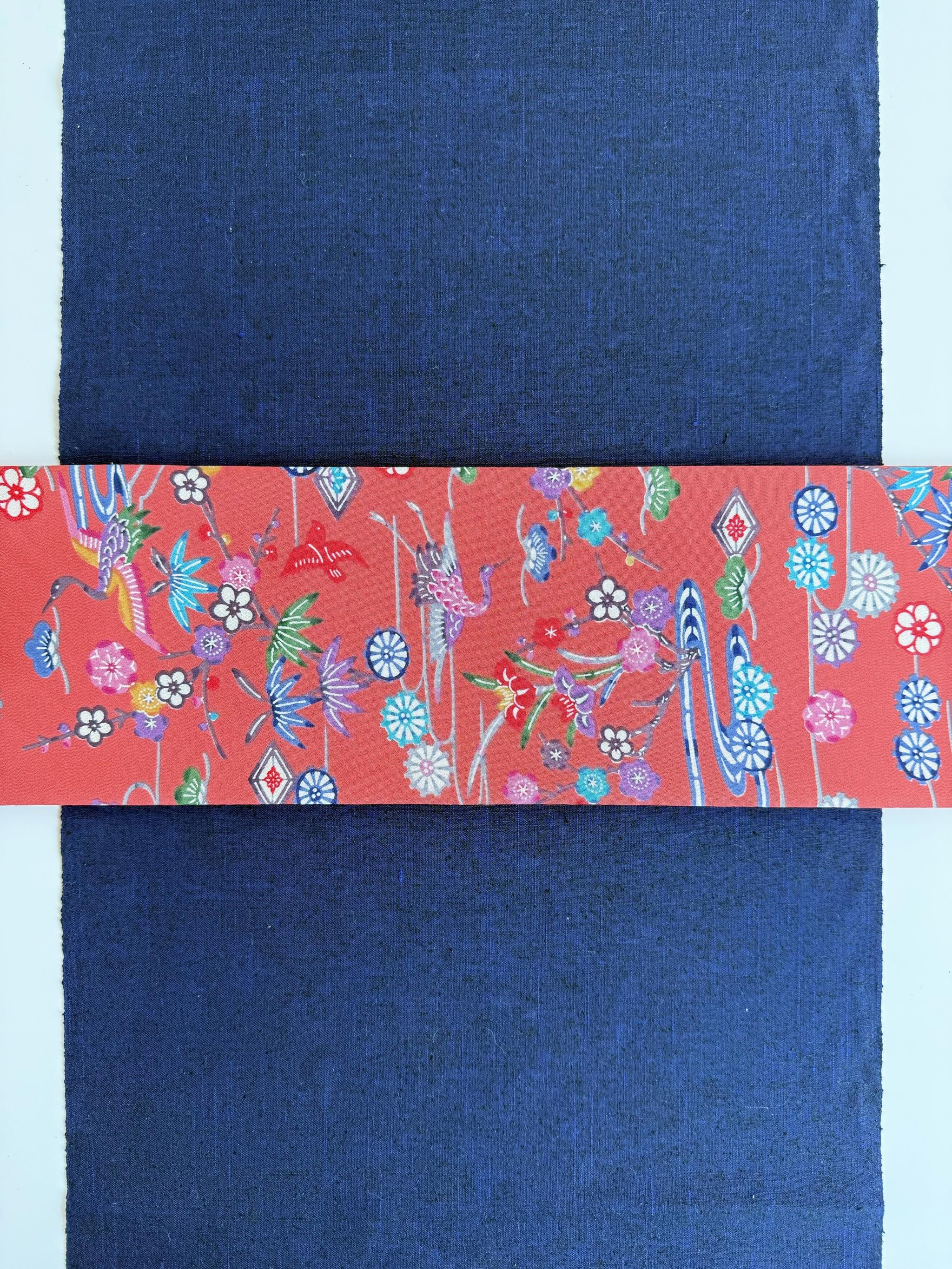 289号 半幅帯 紅型 オレンジ × 小紋 オレンジ 正絹 リバーシブル | 7枚目