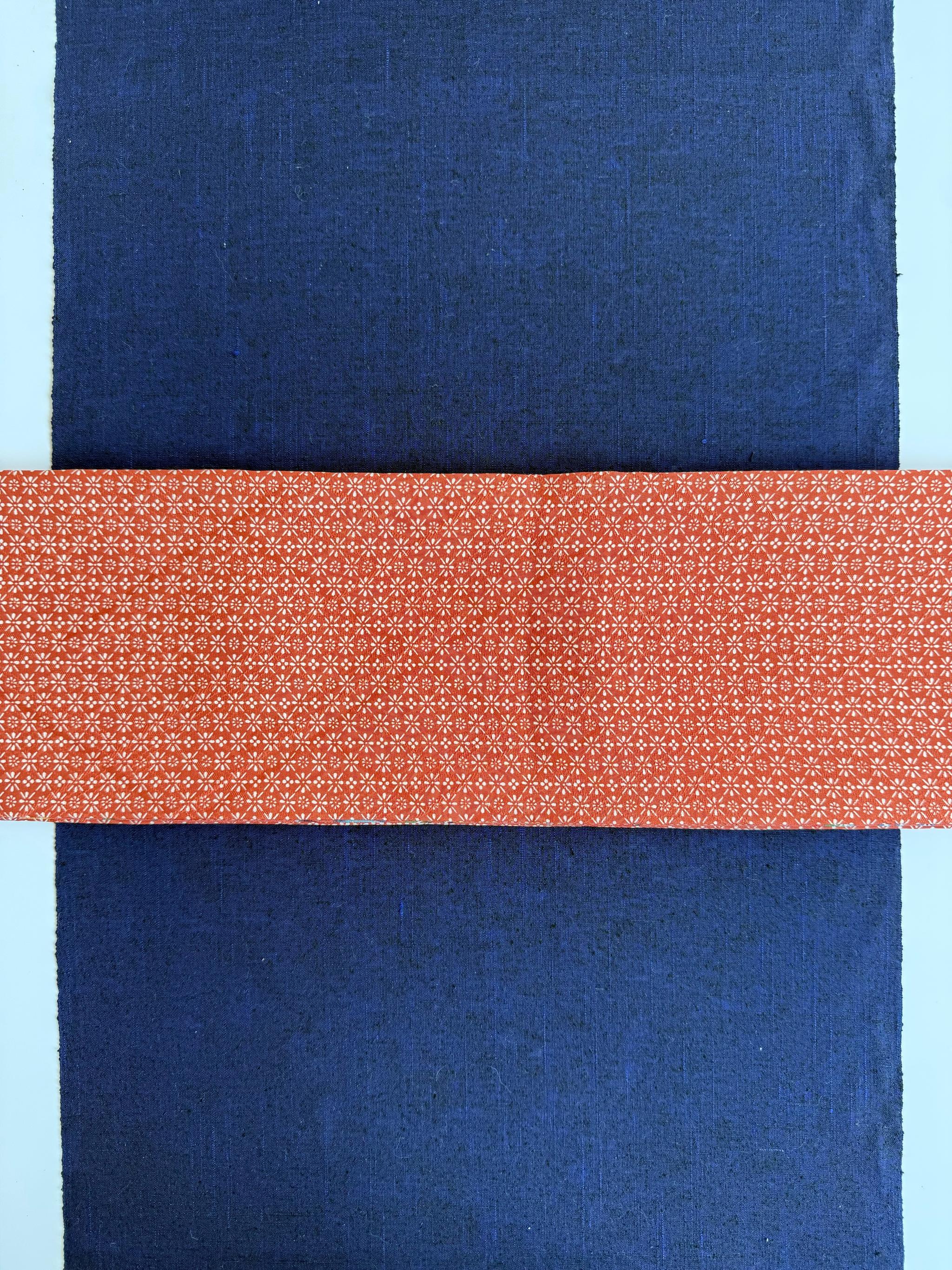 289号 半幅帯 紅型 オレンジ × 小紋 オレンジ 正絹 リバーシブル | 8枚目