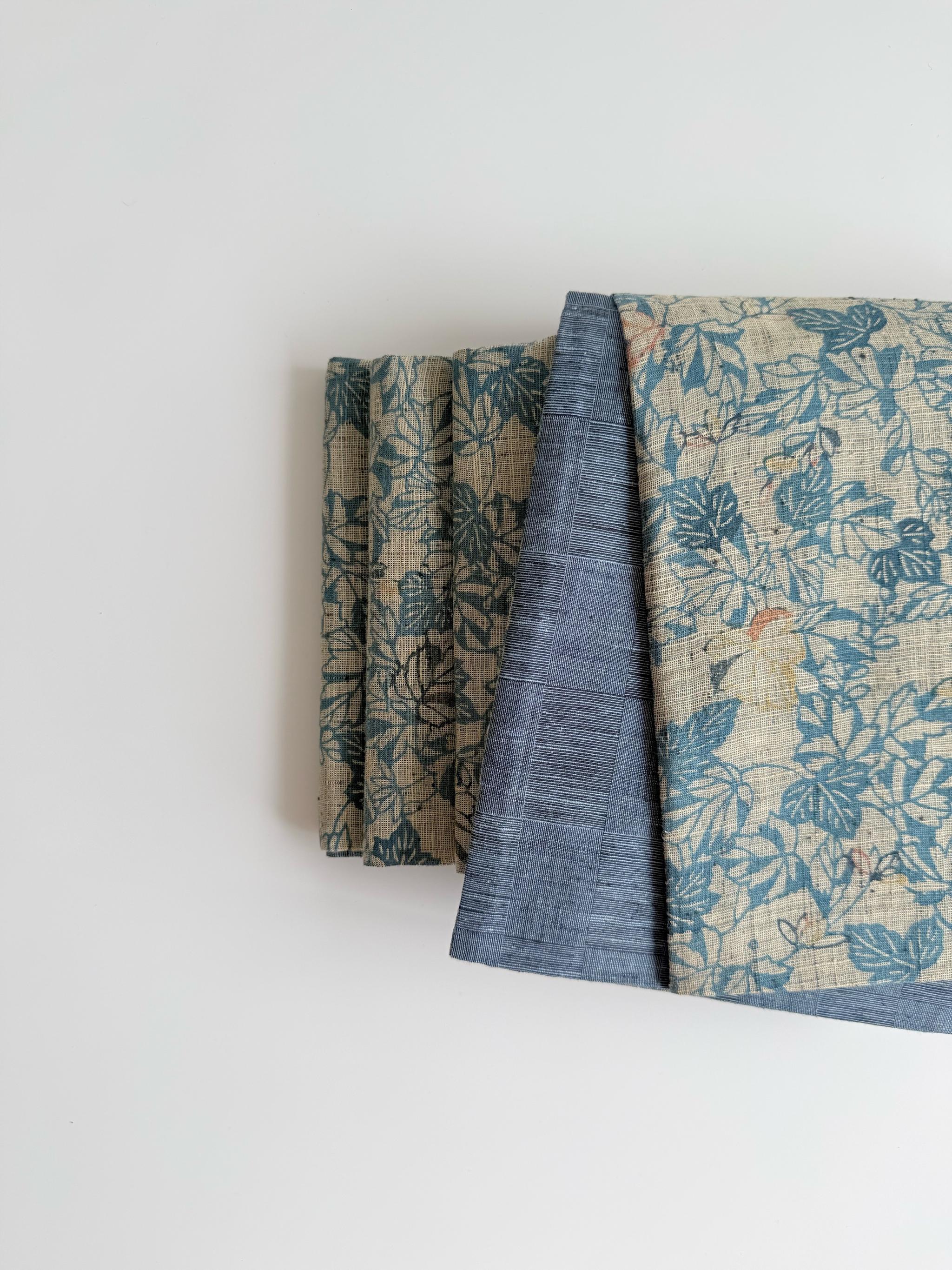 ３点まで 299号 半幅帯 本場徳島玉藍染紬 × 市松変わり織紬 明るい紺 正絹 リバーシブル | 10枚目