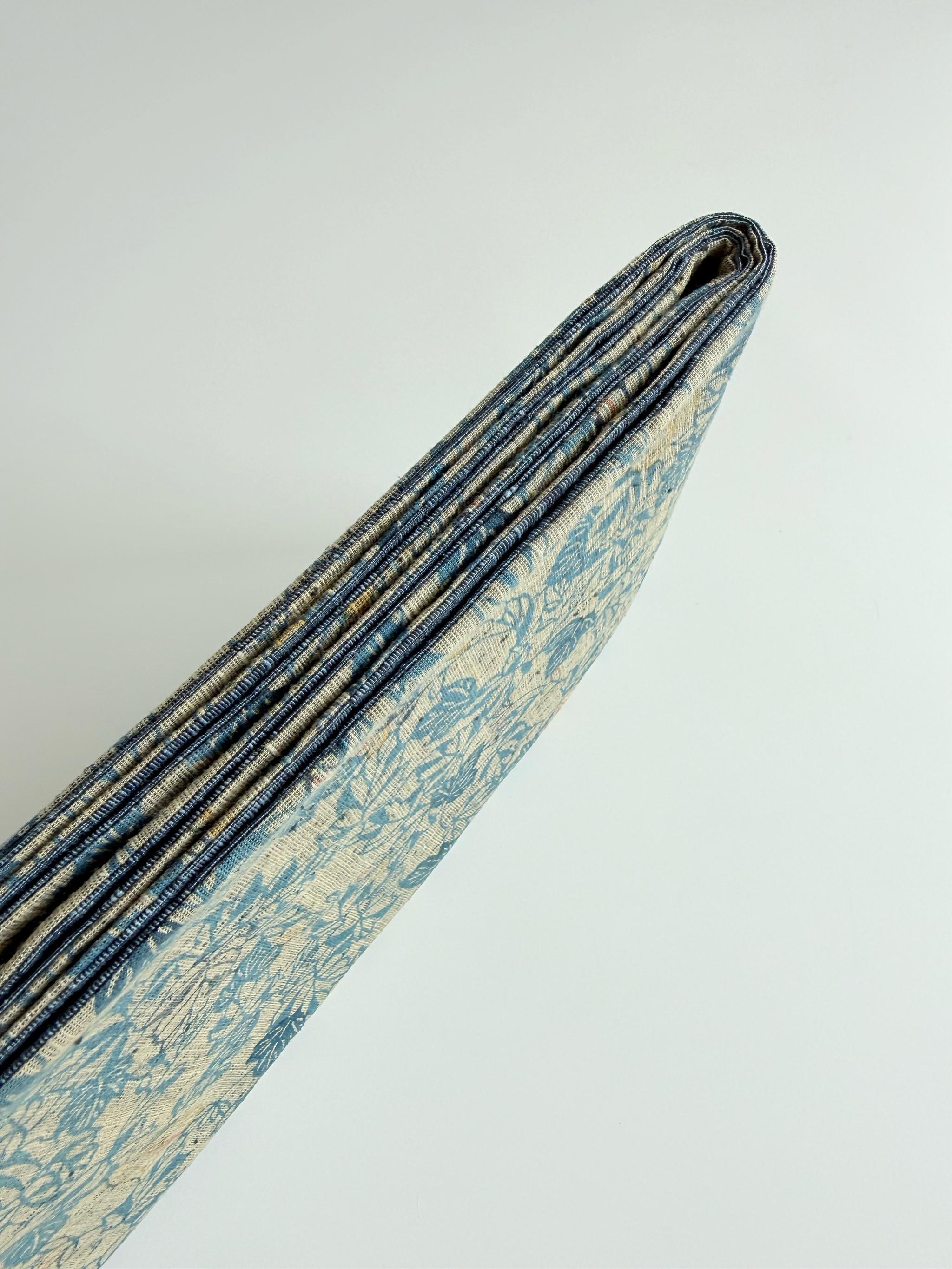 ３点まで 299号 半幅帯 本場徳島玉藍染紬 × 市松変わり織紬 明るい紺 正絹 リバーシブル | 18枚目