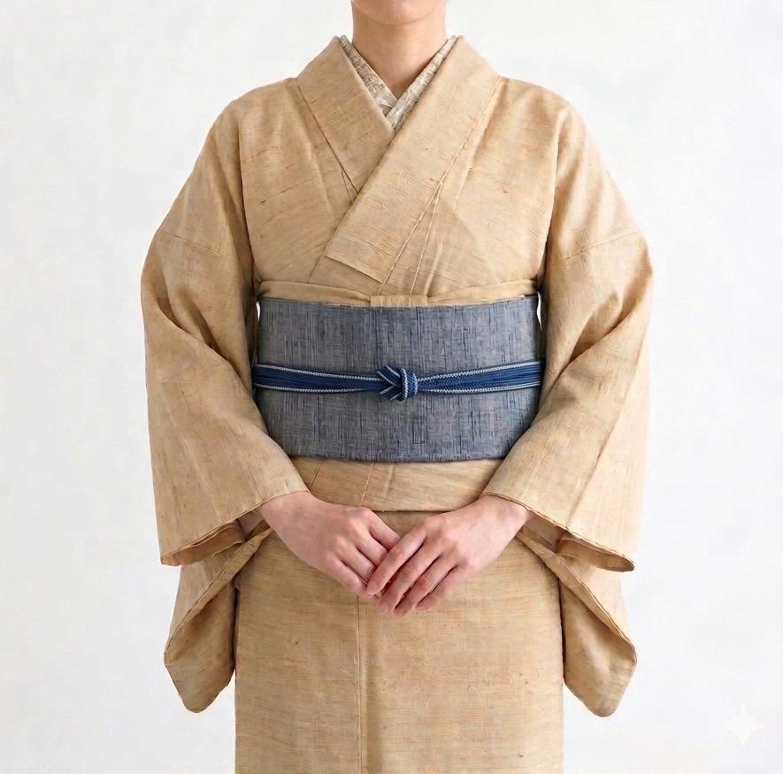 ３点まで 299号 半幅帯 本場徳島玉藍染紬 × 市松変わり織紬 明るい紺 正絹 リバーシブル | 6枚目