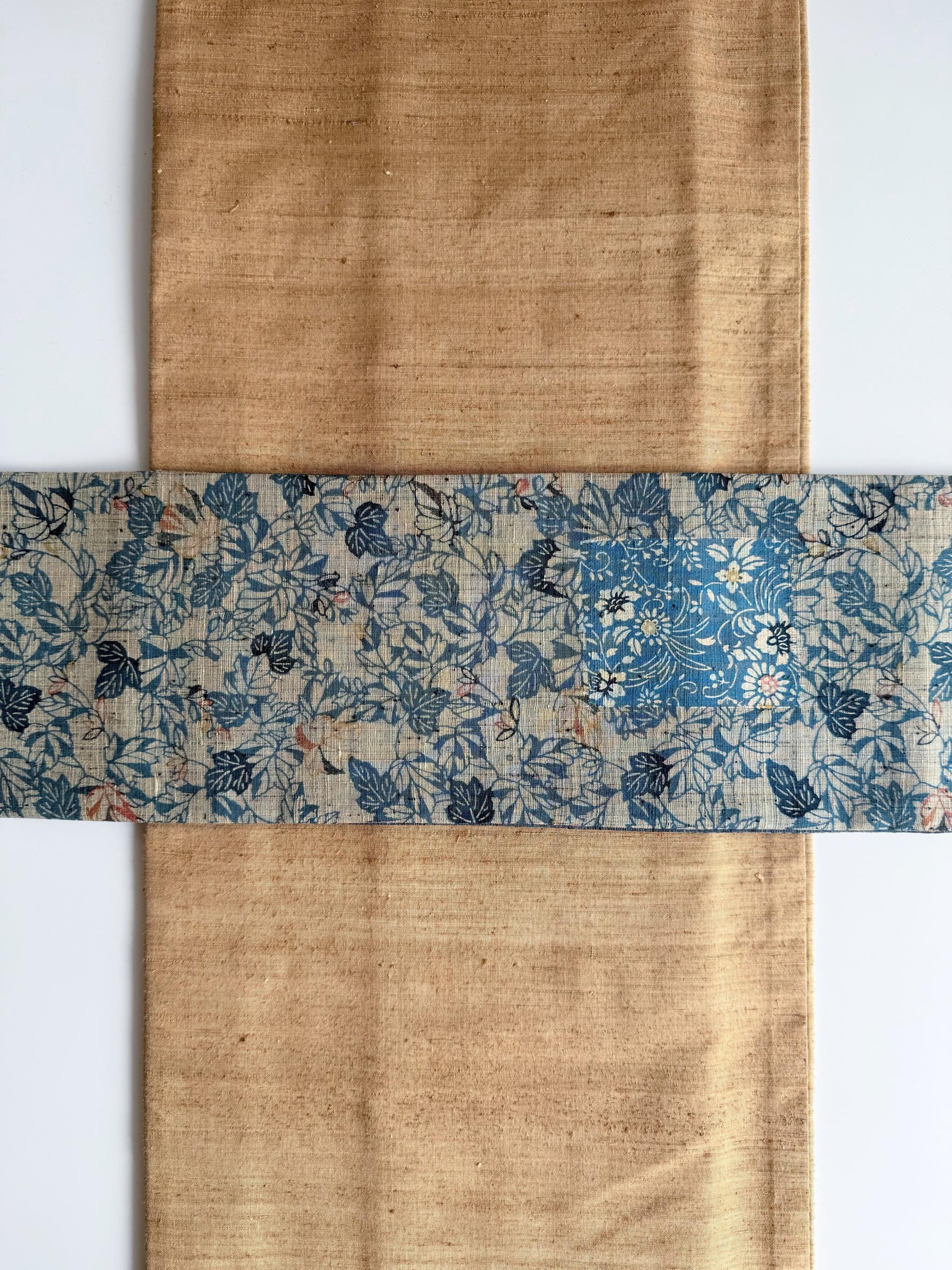 ３点まで 299号 半幅帯 本場徳島玉藍染紬 × 市松変わり織紬 明るい紺 正絹 リバーシブル | 7枚目