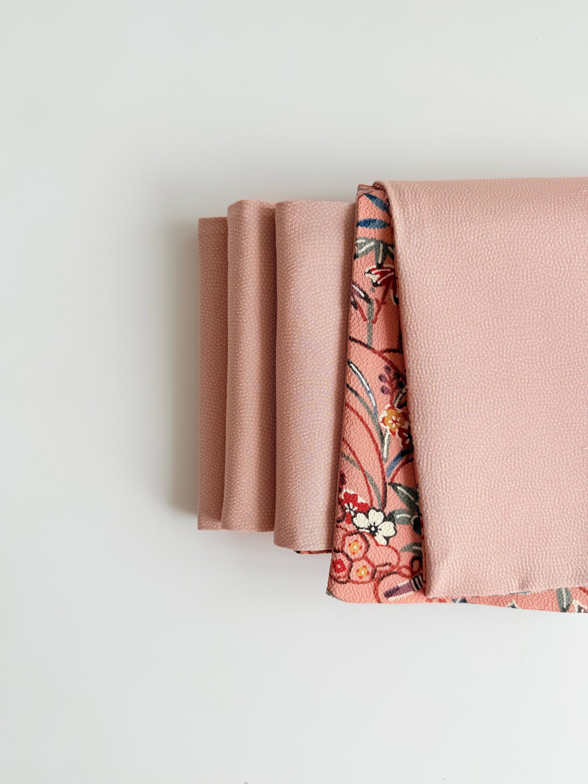 300号 半幅帯 紅型 ピンク × 江戸小紋 カラフル鮫小紋 ベビーピンク 正絹 リバーシブル | 12枚目