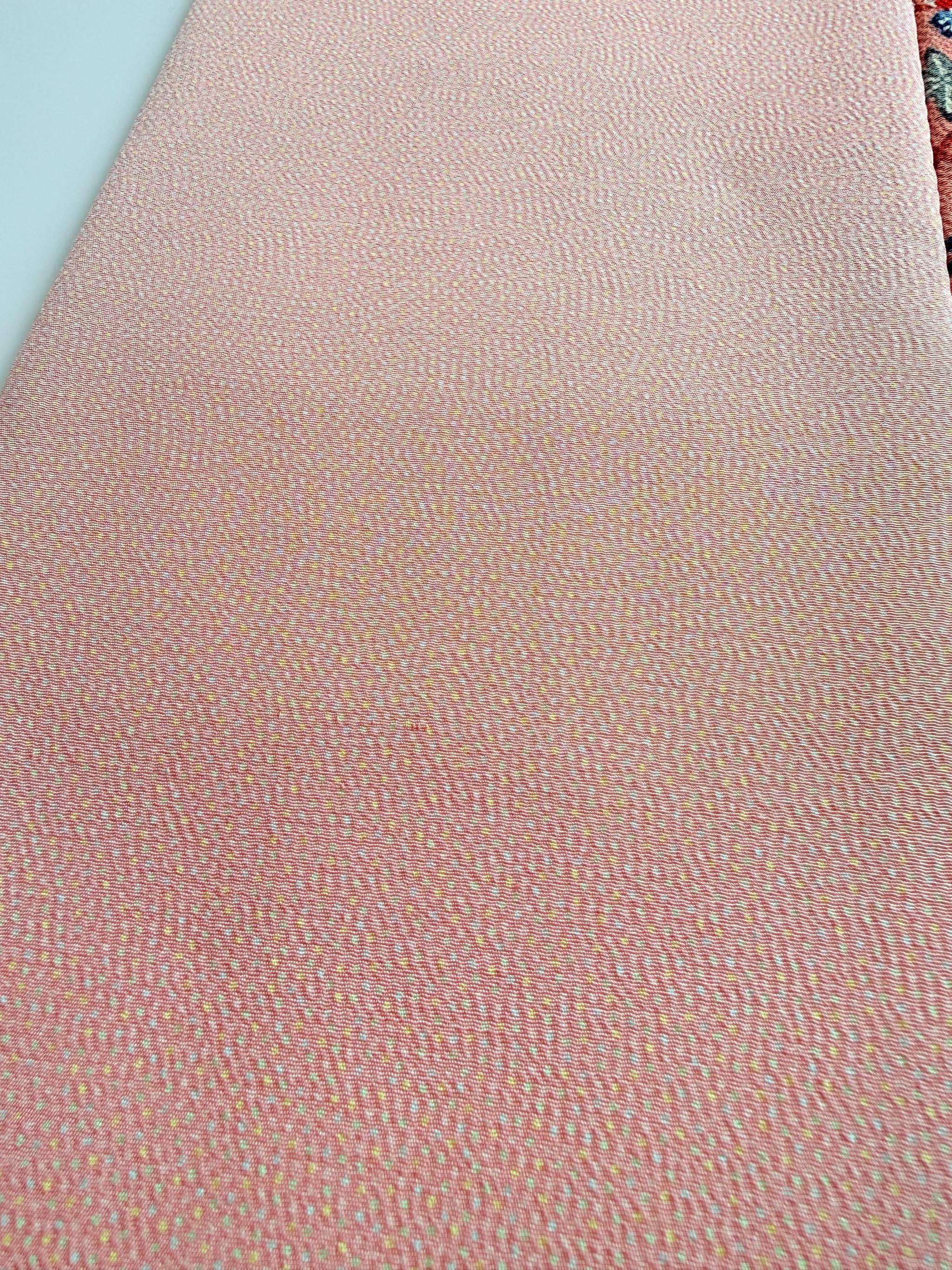 300号 半幅帯 紅型 ピンク × 江戸小紋 カラフル鮫小紋 ベビーピンク 正絹 リバーシブル | 17枚目