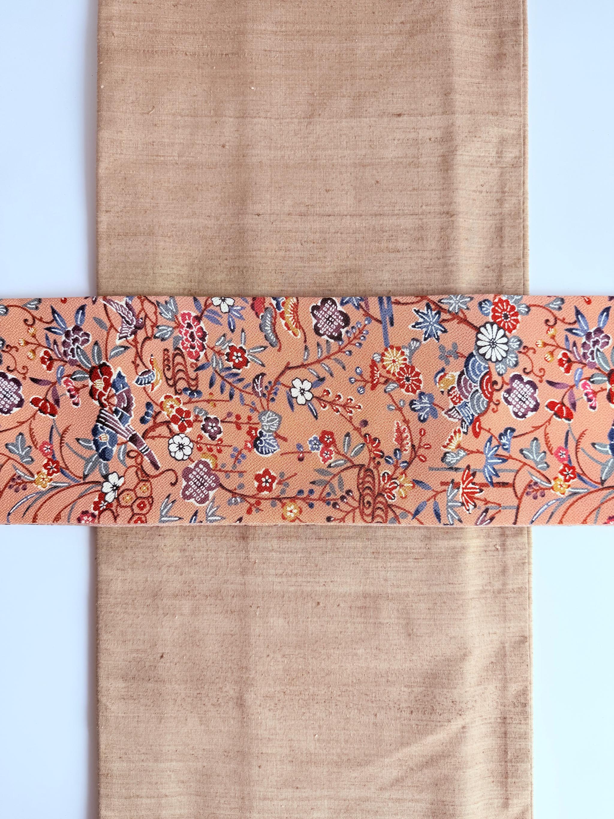 300号 半幅帯 紅型 ピンク × 江戸小紋 カラフル鮫小紋 ベビーピンク 正絹 リバーシブル | 7枚目