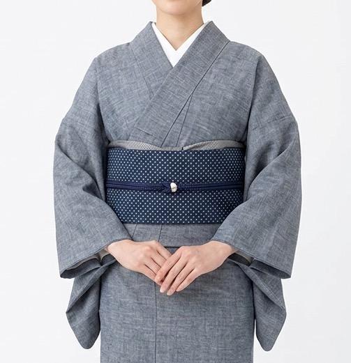 310号 半幅帯 綿 本藍染絞り タイの手づくり染織 × 阿波しじら織 ネイビー スクエアドット リバーシブル 一点限り | 6枚目